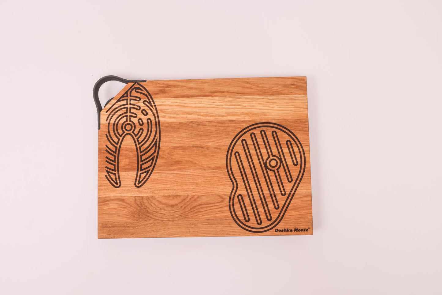 Premium Oak Cutting Board Set – 3 Engraved Boards with Stand & Leather Handle